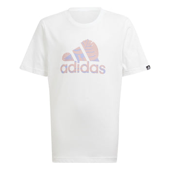 T-shirt bianca da bambina adidas Badge of Sport Nature Kids, Abbigliamento Sport, SKU a752000043, Immagine 0